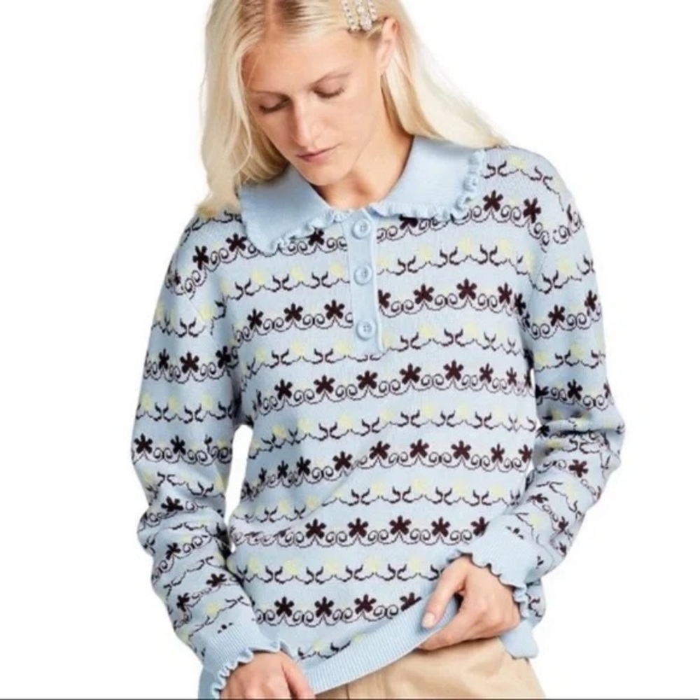 Sandy Liang Blue Patterned Sweater